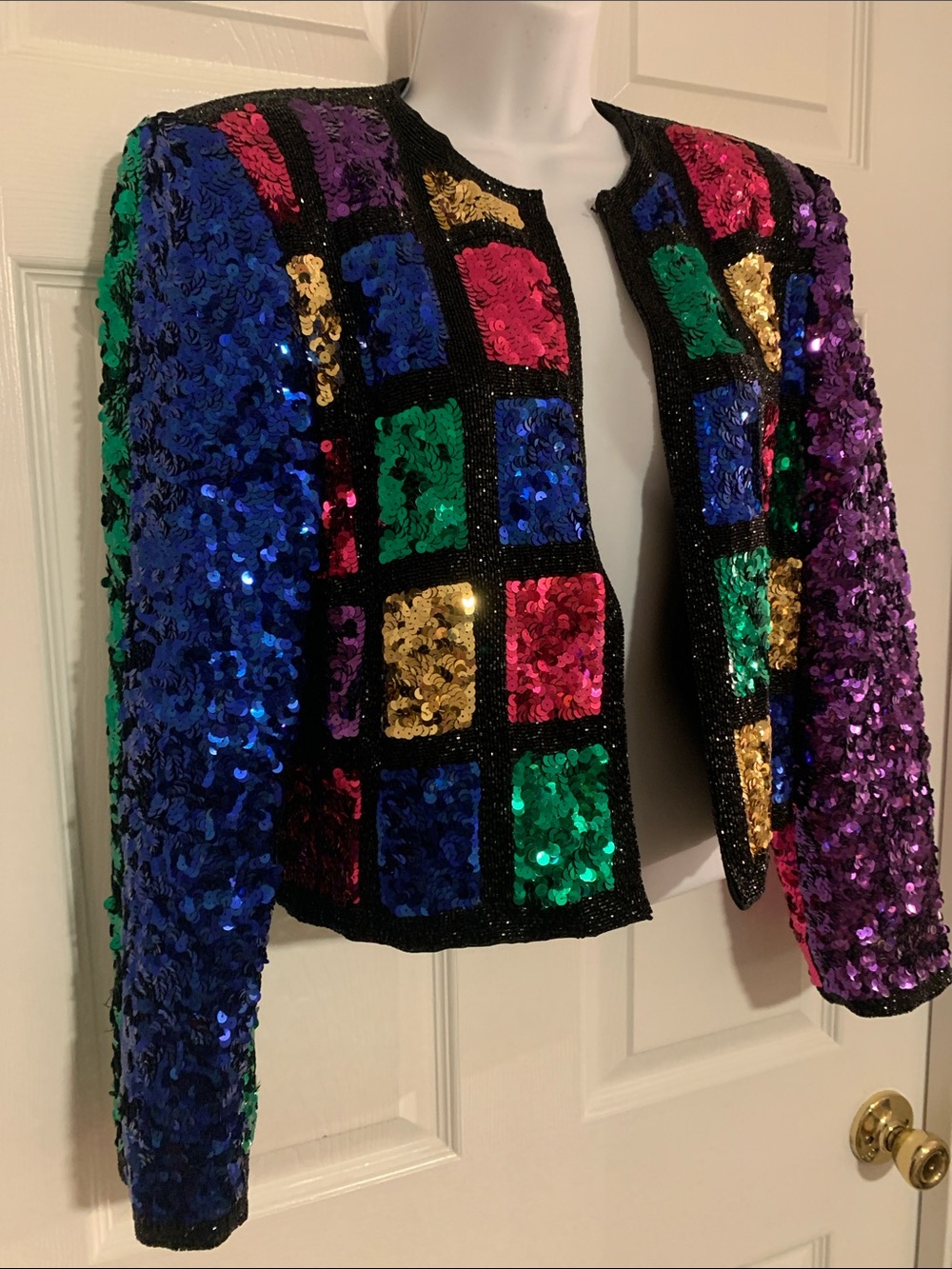 Vintage Nolan Miller Dynasty Collection Checkerboard Sequin Statement Jacket - Picture 2 of 10